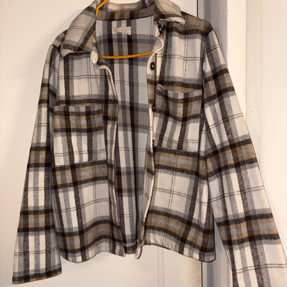 MELLODAY Plaid Blazer in White, Black, and Brown
